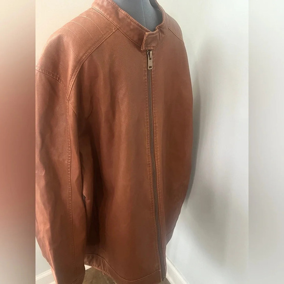 Roundtree & Yorke Sz 3XLT Brown Weatherproof Faux Leather Bomber Jacket NEW - Picture 7 of 15